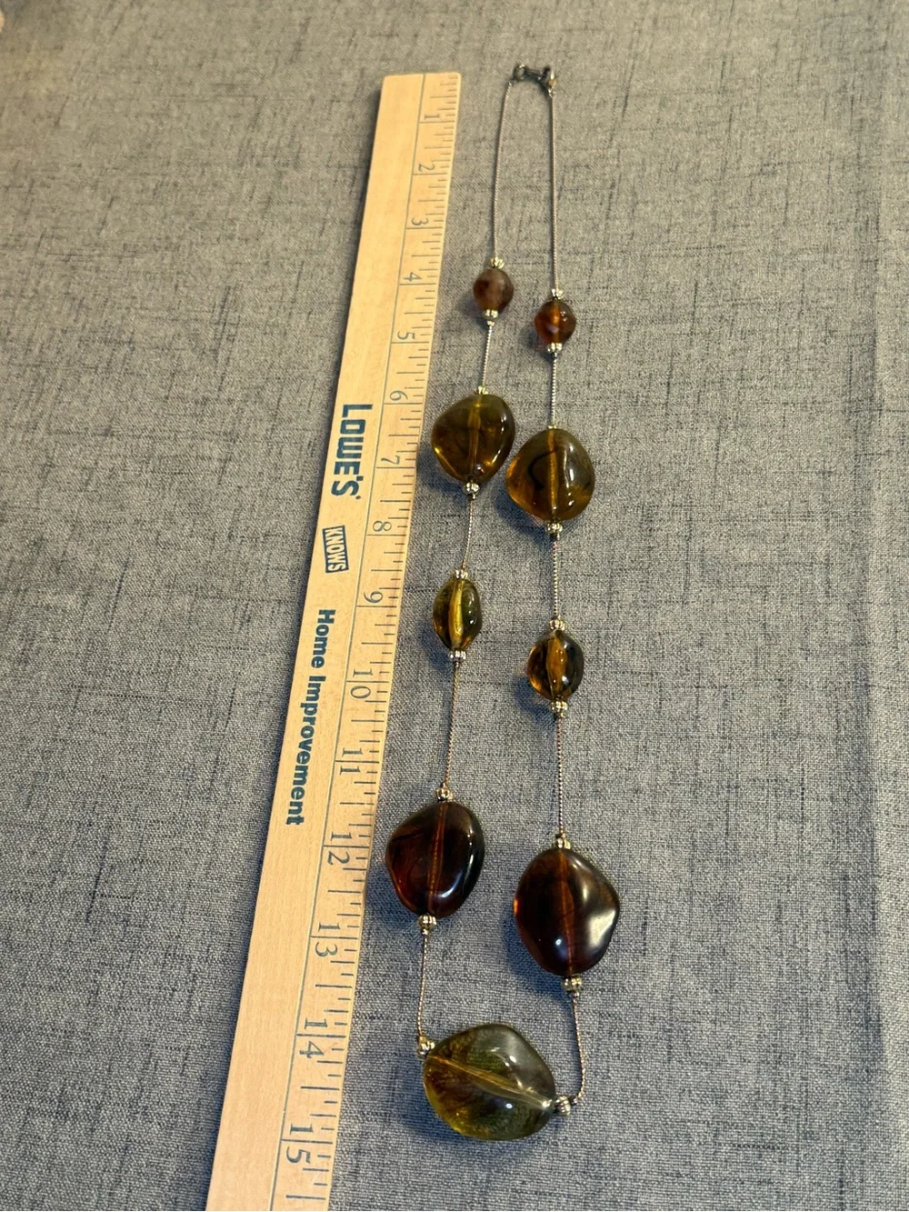Vintage Amber Tone Lucite Acrylic Nugget Station Necklace 30